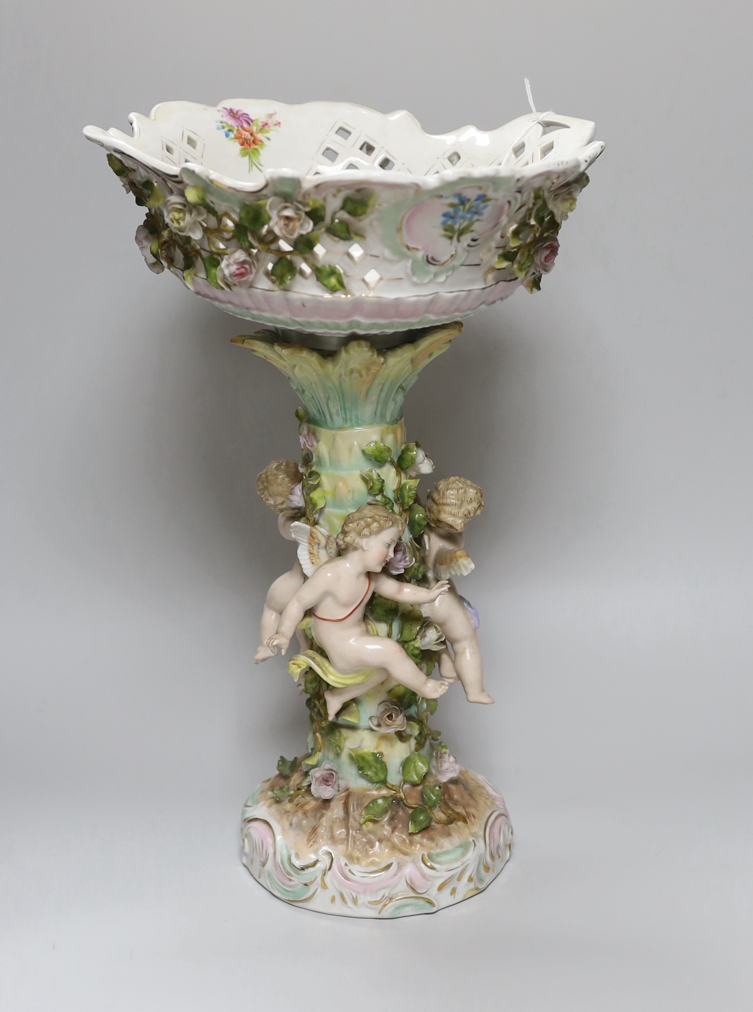 A Sitzendorf putti table centrepiece, 43cm high